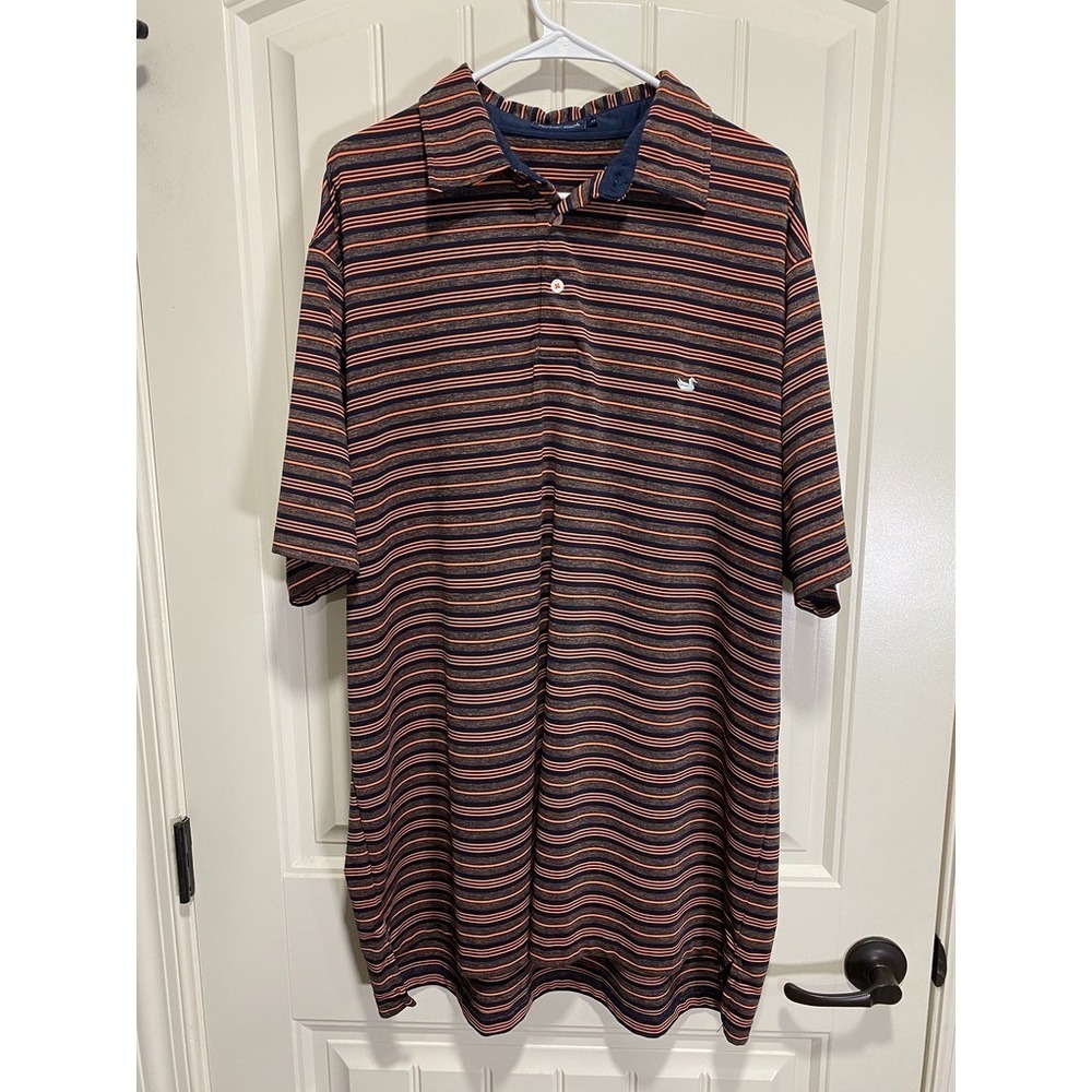 Southern Marsh Polo Golf Shirt Mens 2X Blue Orange Stripe Short Sleeve Casual